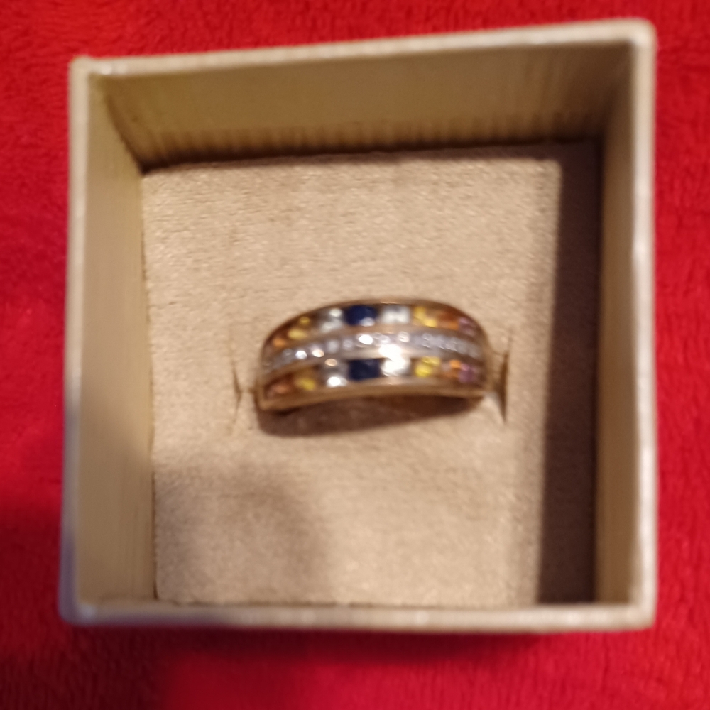 Multi Sapphire 18k gold over Sterling Silver ring. Size 7.